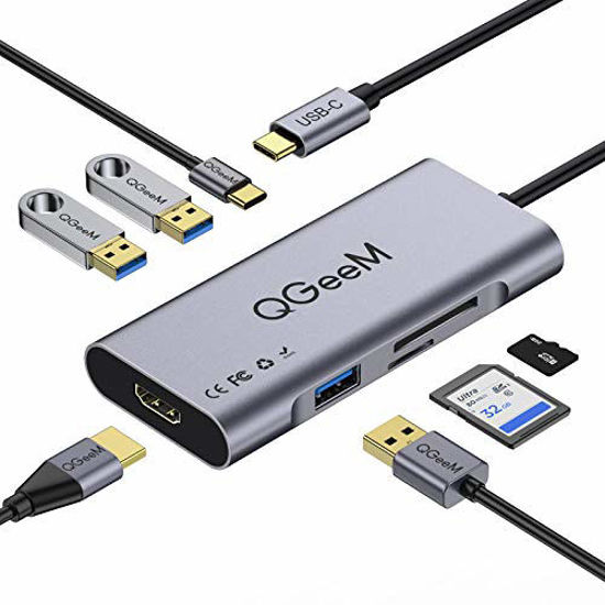 Picture of USB C Hub HDMI Adapter,QGeeM 7 in 1 Type C Hub to HDMI 4k,3 USB 3.0 Ports,100W Power Delivery,SD/TF Card Readers Compatible with MacBook Pro 13/15(Thunderbolt 3),2018 Mac Air,Chromebook USB C Adapter