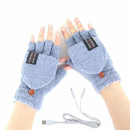 USB Powered Laptop Heating Knitting Wool Hands Warm Gloves Heated Warmer Black 