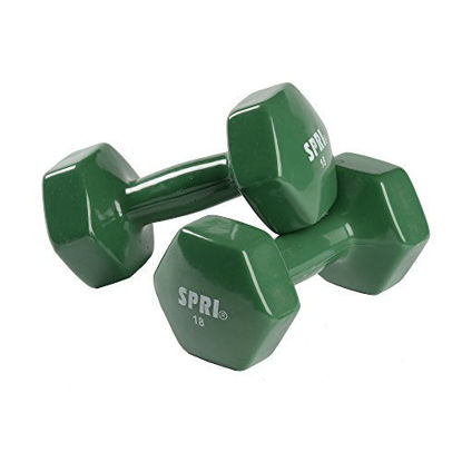 Picture of SPRI Dumbbells Deluxe Vinyl Coated Hand Weights All-Purpose Color Coded Dumbbell for Strength Training (Set of 2) (Dark Green, 18-Pound)
