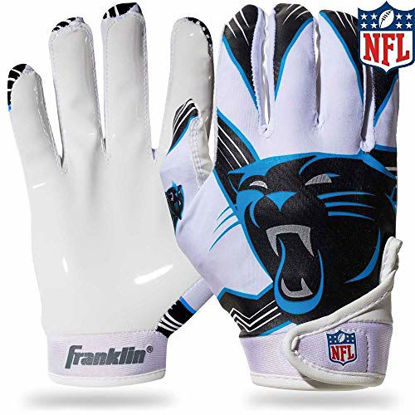 Picture of Franklin Sports Carolina Panthers Youth NFL Football Receiver Gloves - Receiver Gloves For Kids - NFL Team Logos and Silicone Palm - Youth M/L Pair