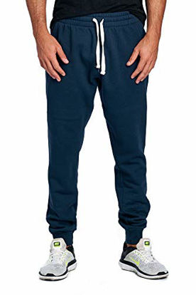 Picture of ProGo Men's Casual Jogger Sweatpants Basic Fleece Marled Jogger Pant Elastic Waist (X-Large, Navy)