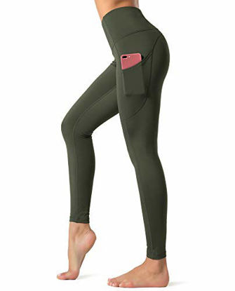 Picture of Dragon Fit High Waist Yoga Leggings with 3 Pockets,Tummy Control Workout Running 4 Way Stretch Yoga Pants (Medium, Olive Green)