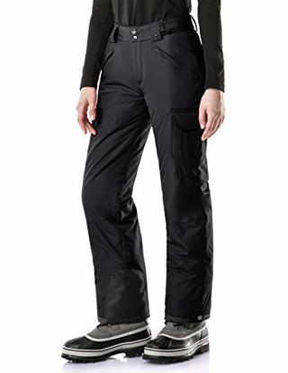 Picture of TSLA Women's Winter Snow Pants, Waterproof Insulated Ski Pants, Ripstop Snowboard Bottoms, Unique(xkb92) - Black, Medium Short