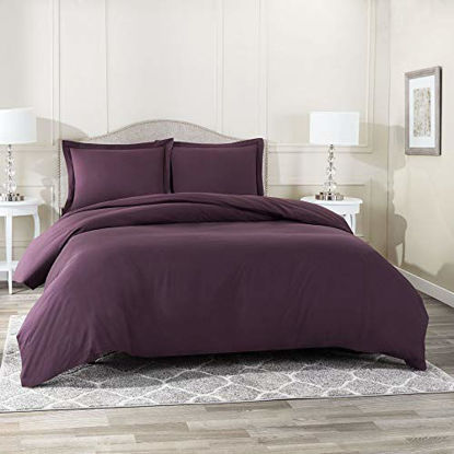 Picture of Nestl Duvet Cover 3 Piece Set - Ultra Soft Double Brushed Microfiber Hotel Collection - Comforter Cover with Button Closure and 2 Pillow Shams, Eggplant - King 90"x104"