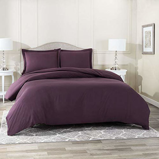 Picture of Nestl Duvet Cover 3 Piece Set - Ultra Soft Double Brushed Microfiber Hotel Collection - Comforter Cover with Button Closure and 2 Pillow Shams, Eggplant - King 90"x104"