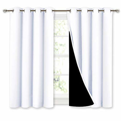 Picture of NICETOWN White 100% Blackout Curtains 45 inches Long, 2 Thick Layers Completely Blackout Window Treatment Thermal Insulated Lined Drapes for Small Window (1 Pair, 52 inches Width Each Panel)