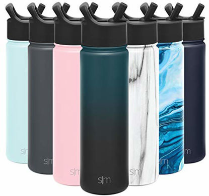 Picture of Simple Modern Insulated Water Bottle with Straw Lid Reusable Wide Mouth Stainless Steel Flask Thermos, 22oz (650ml), Ombre: Moonlight