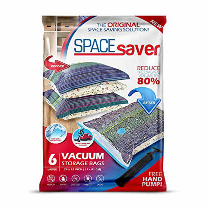 Picture of Spacesaver Premium Vacuum Storage Bags. 80% More Storage! Hand-Pump for Travel! Double-Zip Seal and Triple Seal Turbo-Valve for Max Space Saving! (Large 6 Pack)