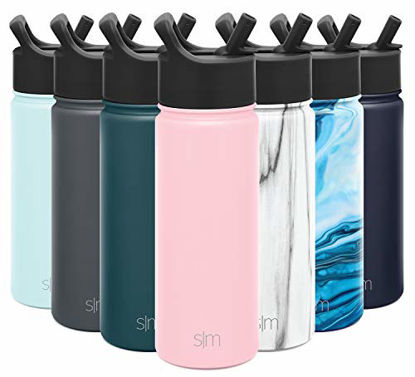 Picture of Simple Modern Insulated Water Bottle with Straw Lid Reusable Wide Mouth Stainless Steel Flask Thermos, 18oz (530ml), Blush