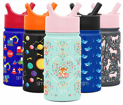 Picture of Simple Modern 14oz Summit Kids Water Bottle Thermos with Straw Lid - Dishwasher Safe Vacuum Insulated Double Wall Tumbler Travel Cup 18/8 Stainless Steel - Fox and The Flower