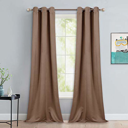Picture of NICETOWN Light Reducing Grommet Curtains - Tripe Woven Textured Soft Curtain Panels for Living Room Window Treatment Drapes (2 Panels, W42 x L90, Cappuccino)