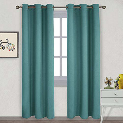 Picture of NICETOWN Thermal Insulated Solid Grommet Blackout Curtains/Drape for Living Room (Sea Teal, 1 Pair, 42 by 84-Inch)