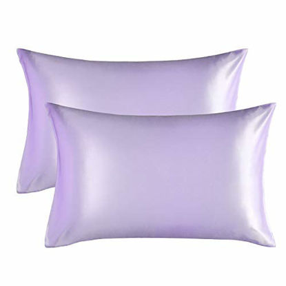 Picture of Bedsure Satin Pillowcase for Hair and Skin, 2-Pack - Standard Size (20x26 inches) Pillow Cases - Satin Pillow Covers with Envelope Closure, Lavender