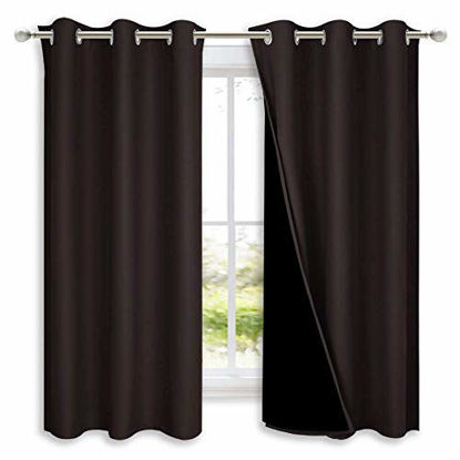 Picture of NICETOWN Complete 100% Blackout Curtains, Thermal Insulated & Energy Efficiency Window Draperies with Black Liner, Noise Reducing Short Curtains for Kids Room (Brown, 42-inch W by 63-inch L, 2 Panels)
