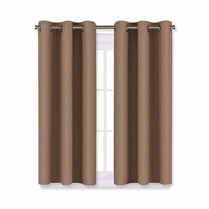 Picture of NICETOWN Blackout Window Curtains and Drapes for Kitchen, Window Treatment Thermal Insulated Solid Grommet Blackout Drapery Panels (Set of 2 Panels, 29 by 45 Inch, Cappuccino)