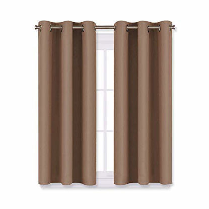 Picture of NICETOWN Blackout Window Curtains and Drapes for Kitchen, Window Treatment Thermal Insulated Solid Grommet Blackout Drapery Panels (Set of 2 Panels, 29 by 45 Inch, Cappuccino)