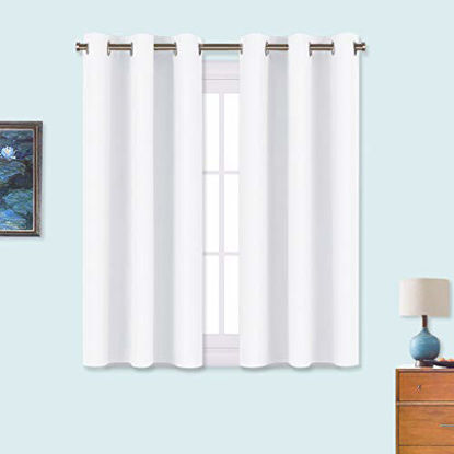 Picture of NICETOWN Draperies Curtains Panels, Blocking Out 50% Sunlight Window Treatment Curtains, Grommet Top Small Window Drapes for Bedroom (2 Panels, 34 by 45, White)