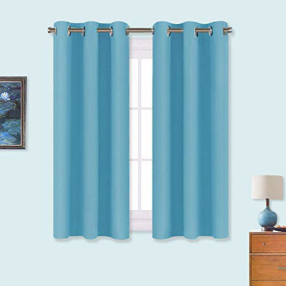 Picture of NICETOWN Blackout Draperies Curtains for Kids Room, Window Treatment Thermal Insulated Solid Grommet Blackout Drape Panels for Bedroom (Teal Blue, Set of 2, 34 by 54 inches)