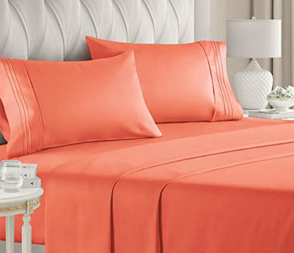 Picture of Queen Size Sheet Set - 4 Piece Set - Hotel Luxury Bed Sheets - Extra Soft - Deep Pockets - Easy Fit - Breathable & Cooling - Wrinkle Free - Comfy - Coral Bed Sheets - Queens Sheets - 4 PC