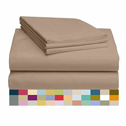Picture of LuxClub 4 PC Sheet Set Bamboo Sheets Deep Pockets 18" Eco Friendly Wrinkle Free Sheets Machine Washable Hotel Bedding Silky Soft - Light Khaki Twin