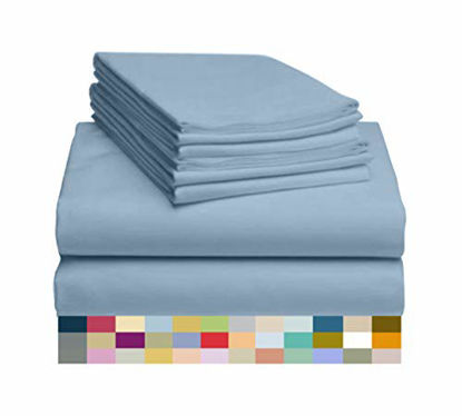 Picture of LuxClub 7 PC Sheet Set Bamboo Sheets Deep Pockets 18" Eco Friendly Wrinkle Free Sheets Hypoallergenic Anti-Bacteria Machine Washable Hotel Bedding Silky Soft - Sky Split King