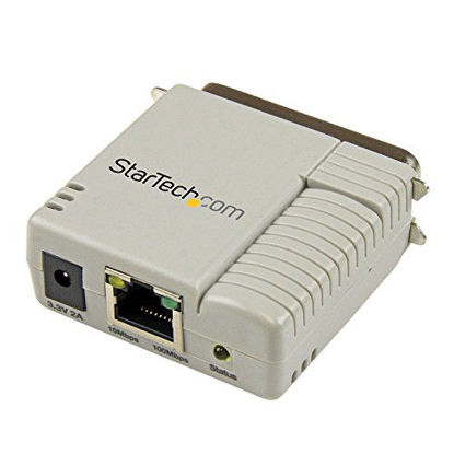 Picture of StarTech.com 1-Port 10/100 Mbps Parallel Network Print Server - Fast Centronics Ethernet Printer Server Adapter - Windows 10 (PM1115P2),Beige