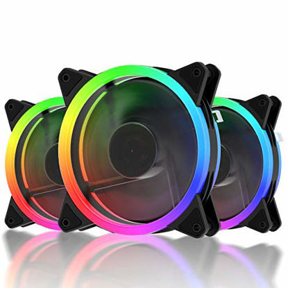 Picture of upHere RGB Series Case Fan, Wireless RGB LED 120mm Fan,Quiet Edition High Airflow Adjustable Color LED Case Fan for PC Cases-3 Pack,RGB123-3