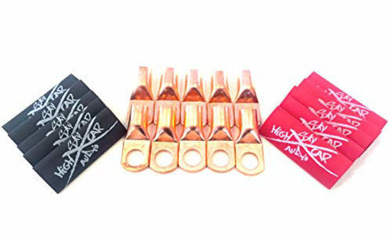10 Pack 1/0 Gauge Copper Ring Terminals With Heat Shrink Tubing - White/Black Lugs