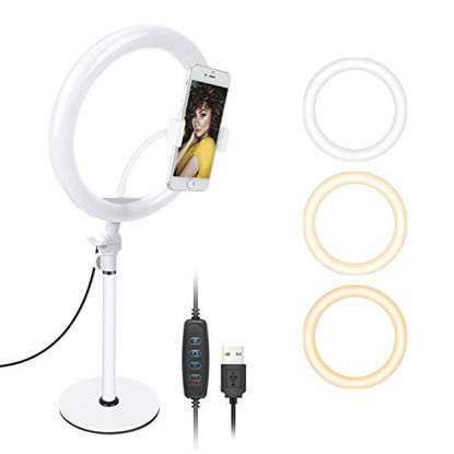 Picture of Neewer Table Top 10-inch USB LED Ring Light, Video Conference Lighting for Zoom Meeting/Video Calls/Webcam Streaming/Self Broadcasting/YouTube/TikTok/Makeup, 3200K-5600K/3 Light Modes/Phone Holder