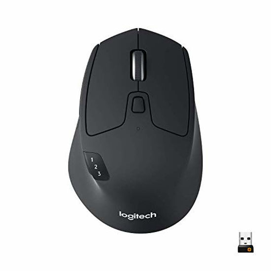 Picture of Logitech M720 Wireless Triathlon Mouse with Bluetooth for PC with Hyper-Fast Scrolling and USB Unifying Receiver for Computer and Laptop - Black