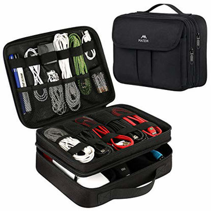 Picture of Matein Electronics Organizer, Waterproof Travel Electronic Accessories Case Portable Double Layer Cable Storage Bag for Cord, Charger, Power Bank, Flash Drive, Phone, Ipad Mini, SD Card, Tablet, Black
