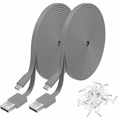Picture of 2 Pack 20FT Power Extension Cable Compatible with WyzeCam, Wyze Cam Pan, NestCam Indoor,Blink, Yi Camera,Amazon Cloud Camera,USB to Micro USB Durable Charging and Data Sync Cord (Gray)