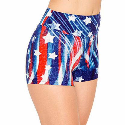 Picture of ALWAYS Women Workout Yoga Shorts - Premium Buttery Soft Solid Stretch Cheerleader Running Dance Volleyball Short Pants USA American Flag 1759 S