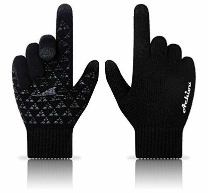 Picture of Achiou Winter Knit Gloves Touchscreen Warm Thermal Soft Lining Elastic Cuff Texting Anti-Slip 3 Size Choice for Women Men