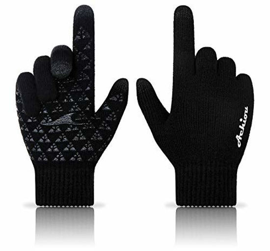 Picture of Achiou Winter Knit Gloves Touchscreen Warm Thermal Soft Lining Elastic Cuff Texting Anti-Slip 3 Size Choice for Women Men