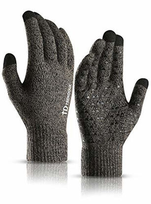 Picture of TRENDOUX Winter Gloves, Knit Touch Screen Glove Men Women Texting Smartphone Driving - Anti-Slip - Elastic Cuff - Thermal Soft Wool Lining - Hands Warm in Cold Weather - Gray - M