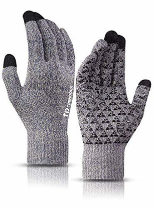 Picture of TRENDOUX Winter Gloves, Knit Warm Texting Touch Screen Gloves for Men Women - Anti-Slip - Elastic Cuff - Thermal Soft Wool Lining - Hands Warm in Cold Weather - Light Gray - M