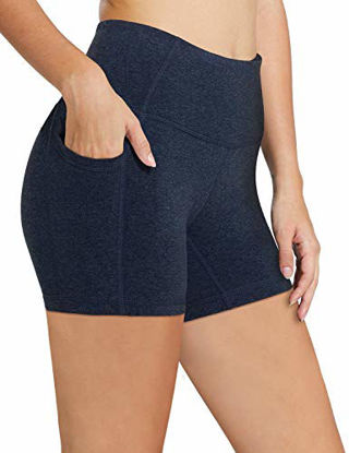 Picture of BALEAF Women's 5" High Waist Workout Yoga Running Compression Exercise Volleyball Shorts Side Pockets Heather Blue XL