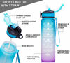 Picture of Giotto 32oz Large Leakproof BPA Free Drinking Water Bottle with Time Marker & Straw to Ensure You Drink Enough Water Throughout The Day for Fitness and Outdoor Enthusiasts-Ombre Green Purple