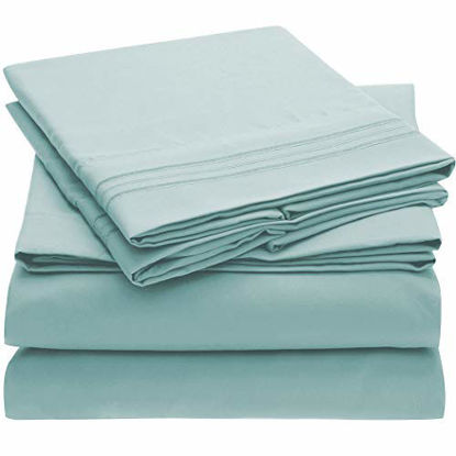 Picture of Mellanni Bed Sheet Set - Brushed Microfiber 1800 Bedding - Wrinkle, Fade, Stain Resistant - 4 Piece (King, Baby Blue)