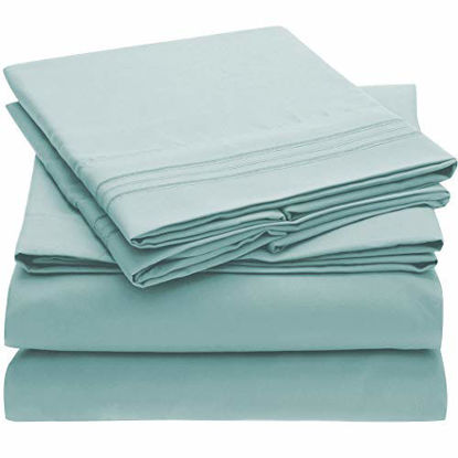 Picture of Mellanni Bed Sheet Set - Brushed Microfiber 1800 Bedding - Wrinkle, Fade, Stain Resistant - 4 Piece (King, Baby Blue)