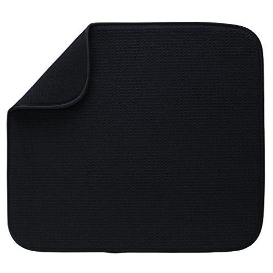 S&T INC. Absorbent, Reversible Microfiber Dish Drying Mat for Kitchen, 16  Inch x 18 Inch, Black 