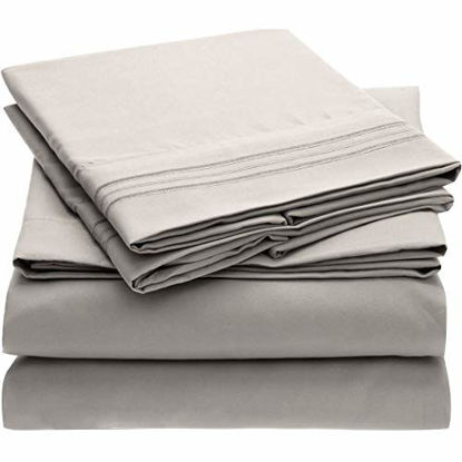 Picture of Mellanni Bed Sheet Set - Brushed Microfiber 1800 Bedding - Wrinkle, Fade, Stain Resistant - 3 Piece (Twin, Light Gray)