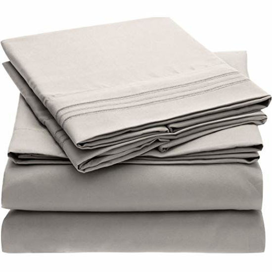 Picture of Mellanni Bed Sheet Set - Brushed Microfiber 1800 Bedding - Wrinkle, Fade, Stain Resistant - 3 Piece (Twin, Light Gray)