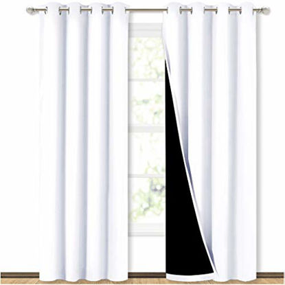 Picture of NICETOWN Full Shading Curtains for Windows, Super Heavy-Duty Black Lined Blackout Curtains for Bedroom, Privacy Assured Window Treatment (White, Pack of 2, 52 inches W x 95 inches L)