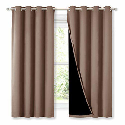 Picture of NICETOWN Total Blackout Panels for Nursery, Super Soft, Heavy Duty and Thick Window Treatment Curtains 63 inches Long with Black Lined for Basement, (1 Pair, Cappuccino, 52 inches Wide Each Panel)
