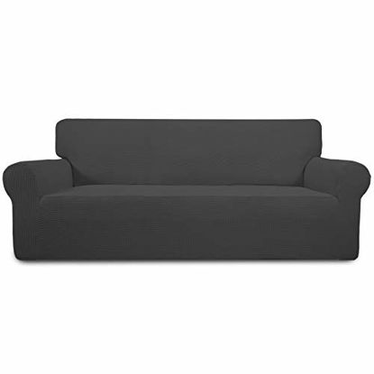 Picture of Easy-Going Stretch Oversized Sofa Slipcover 1-Piece Couch Sofa Cover Furniture Protector Soft with Elastic Bottom for Kids, Spandex Jacquard Fabric Small Checks(X Large,Dark Gray)