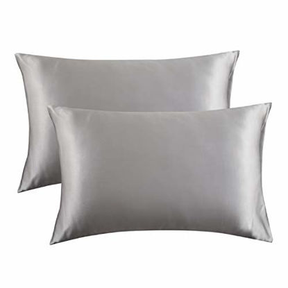Picture of Bedsure Satin Pillowcase for Hair and Skin Silk Pillowcase 2 Pack, King Size (Silver Grey, 20x36 inches) Pillow Cases Set of 2 - Satin Pillow Covers with Envelope Closure