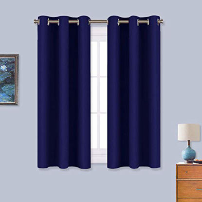 Picture of NICETOWN Blackout Curtain Panels, Window Treatment Energy Saving Thermal Insulated Solid Grommet Blackout Drapes/Draperies (Navy Blue, 1 Pair, 34 by 54)