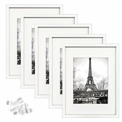 Picture of upsimples 12x16 Picture Frame Set of 5,Display Pictures 8.5x11 with Mat or 12x16 Without Mat,Wall Gallery Photo Frames,White